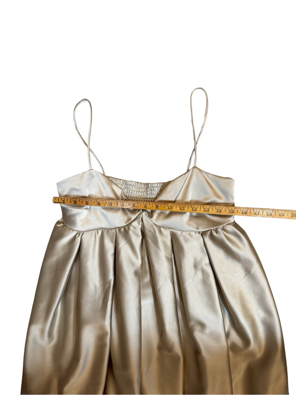 H&M Champagne Satin Bubble Hem Mini Dress V-Neck Empire Waist Womens M - Picture 3 of 8